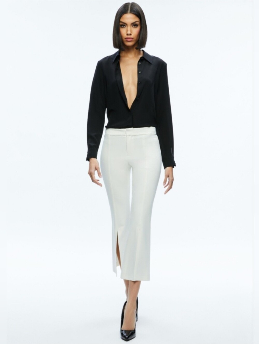 Alice + Olivia Walker Off White Slit Hem Cropped Pants size 4 - Picture 13 of 15